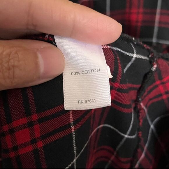J. Jill Cotton Red, Black, White Plaid Long Sleeve Button Front Shirt Top Size M - Picture 11 of 13